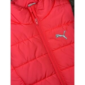 Puma Kids Puffer Vest Bright Coral Zip Front Logo Insignia Sleeveless Jacket